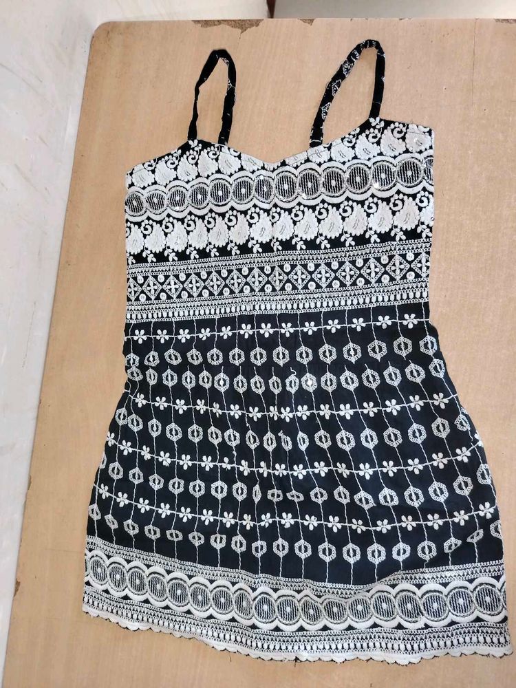 Elegant Black &amp; White Embroidered Dress