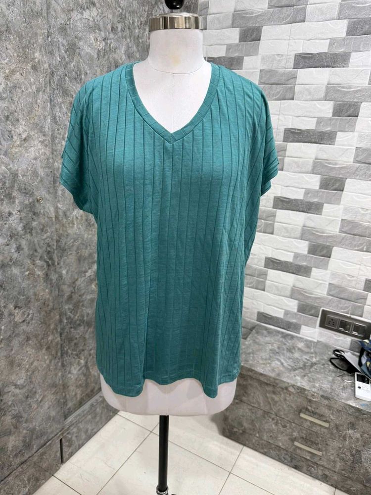 Teal Ribbed V-Neck Top