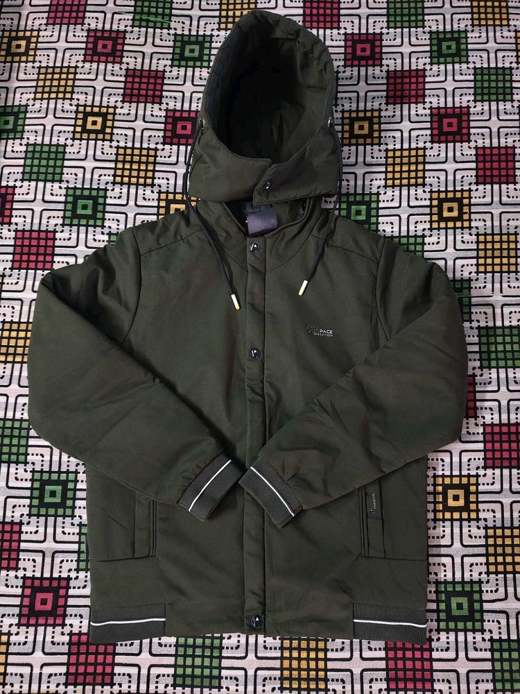 Men Olive Hooded Jacket