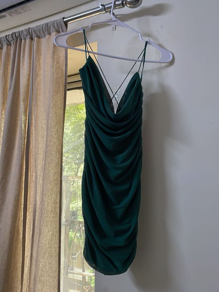Bottle Green Ruched Dress