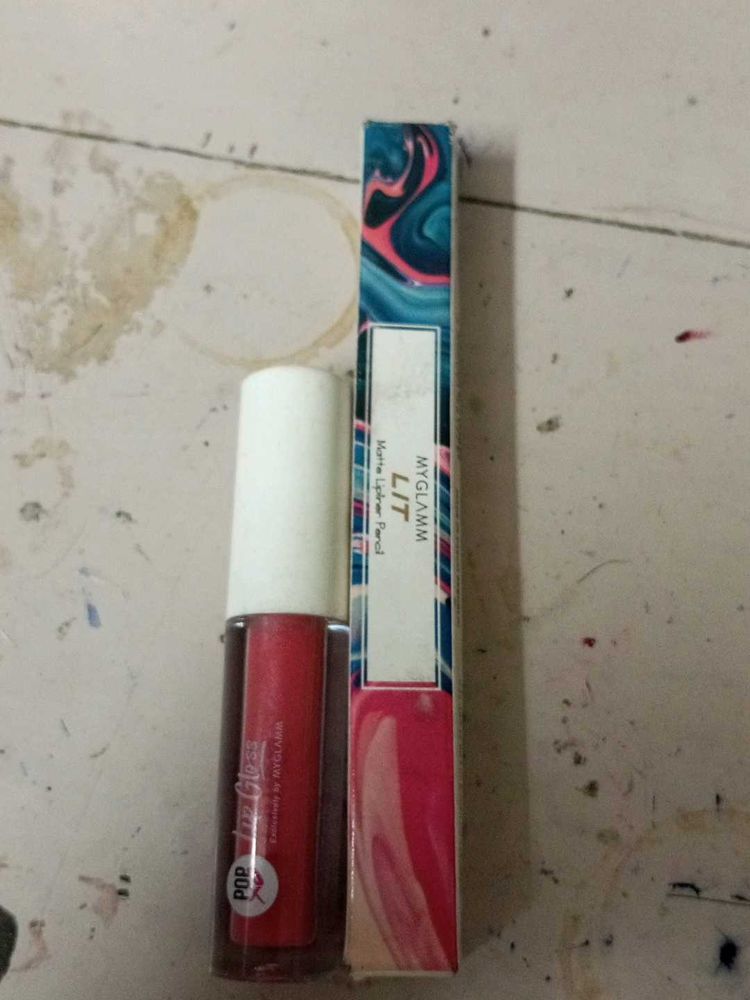 MyGlamm LIT Lipstick Pencil and lip gloss du
