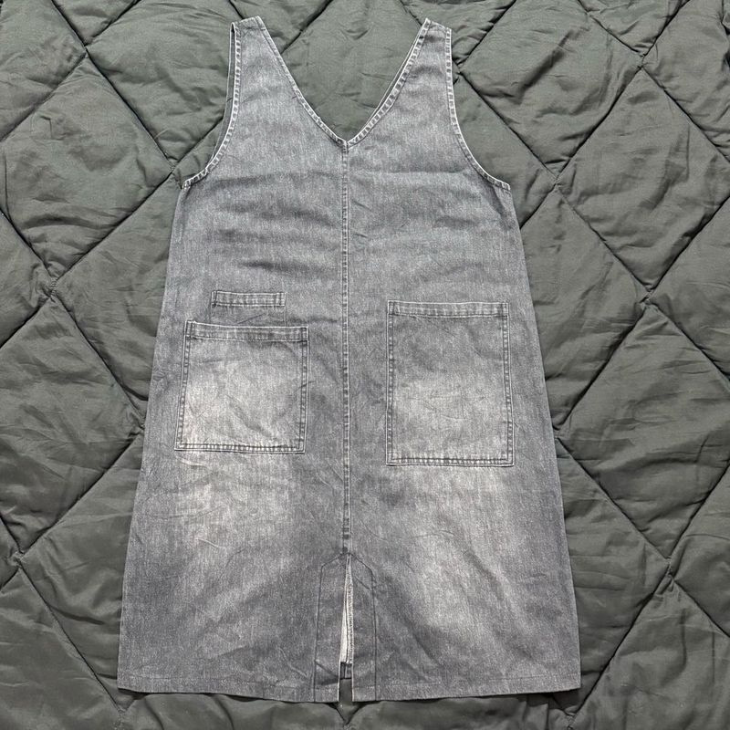Washed Black Denim Pinafore Midi Dress