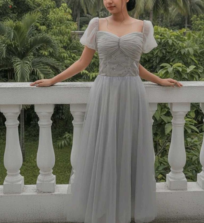 Grey Tulle Formal Dress