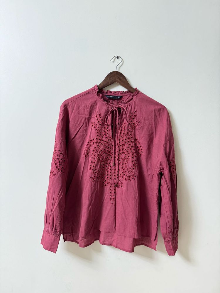 Zara Schiffli Cotton Top