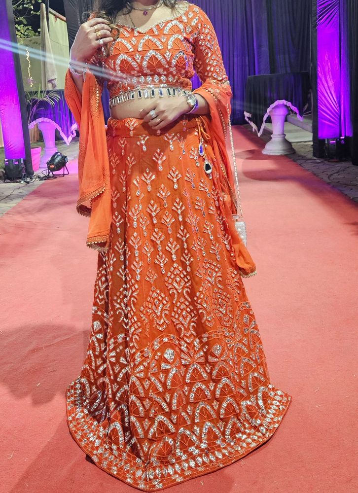Orange Embellished Lehenga Choli Set
