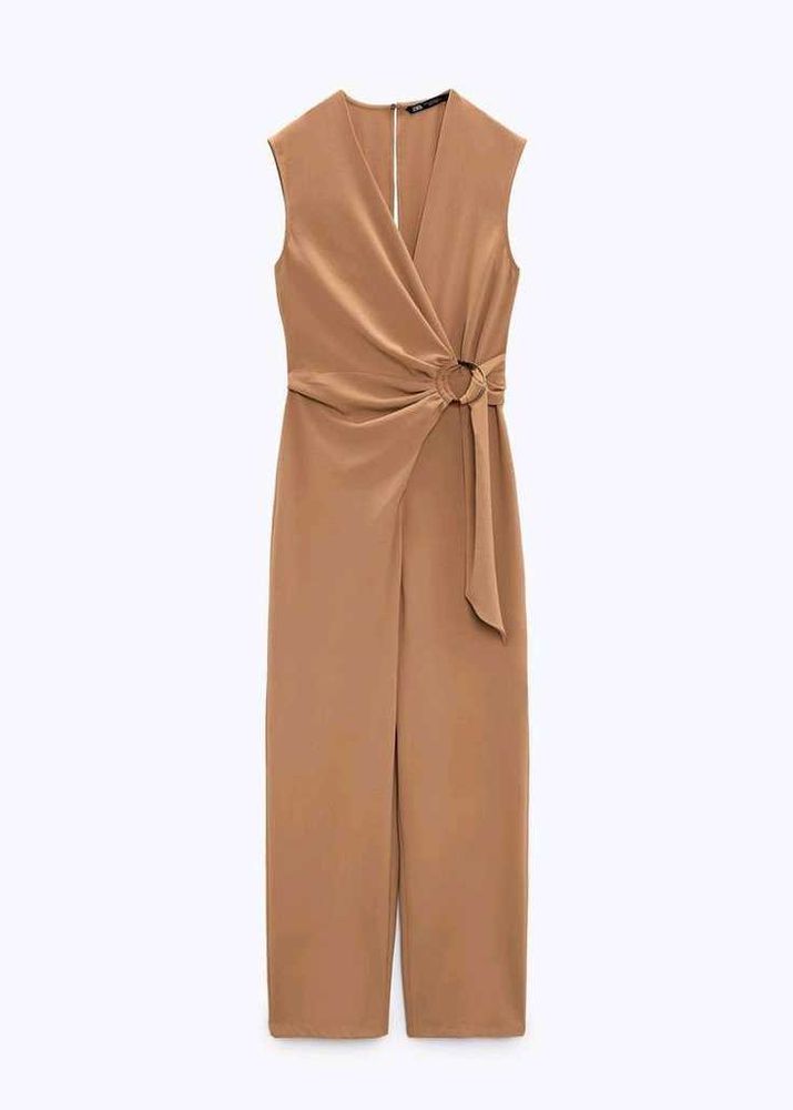 Zara Brown Belt Jumpsuit Classic Office
