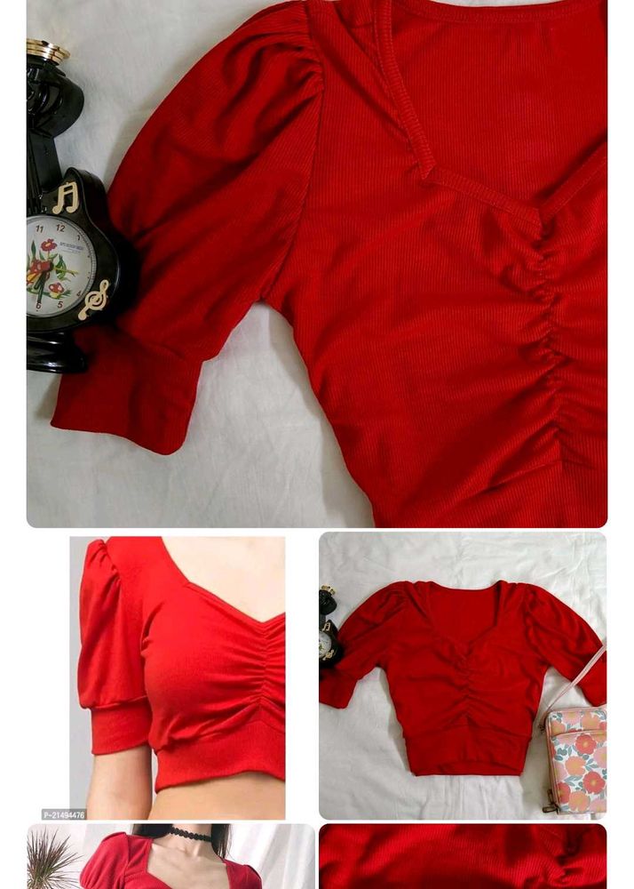 Pretty Red Ribbed Crop Top