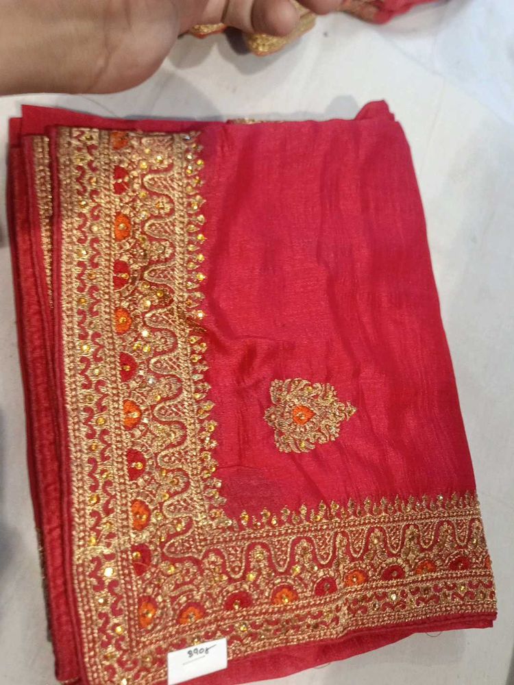 Red Embroidered Saree