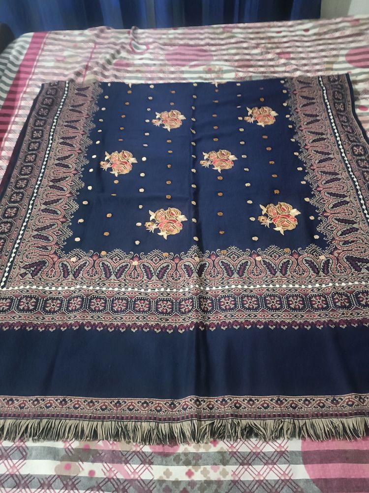 Navy Blue Printed Shawl