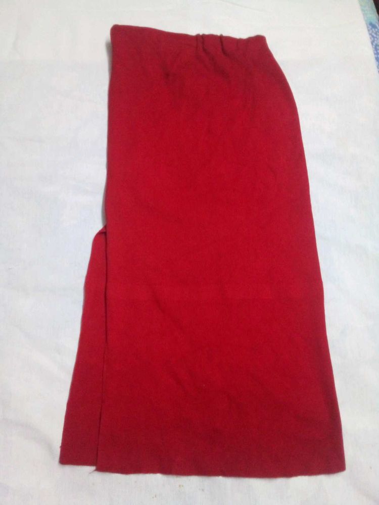 Red Cotton Stretchable Skirt(slit)