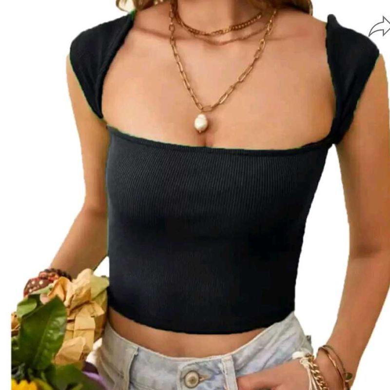 Black Casual Deep Square Neck Top