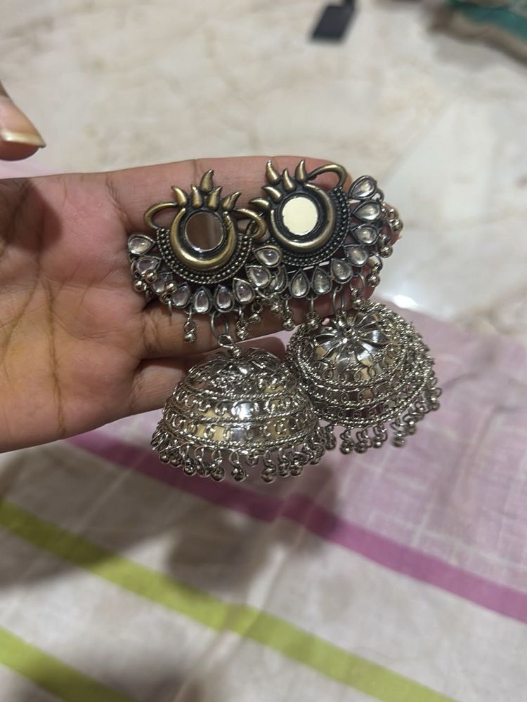 Oxidized Silver Jhumka Earrings
