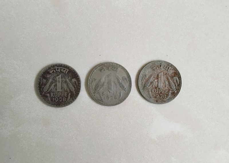 1978 One Rupee Big Coins 3 Pieces