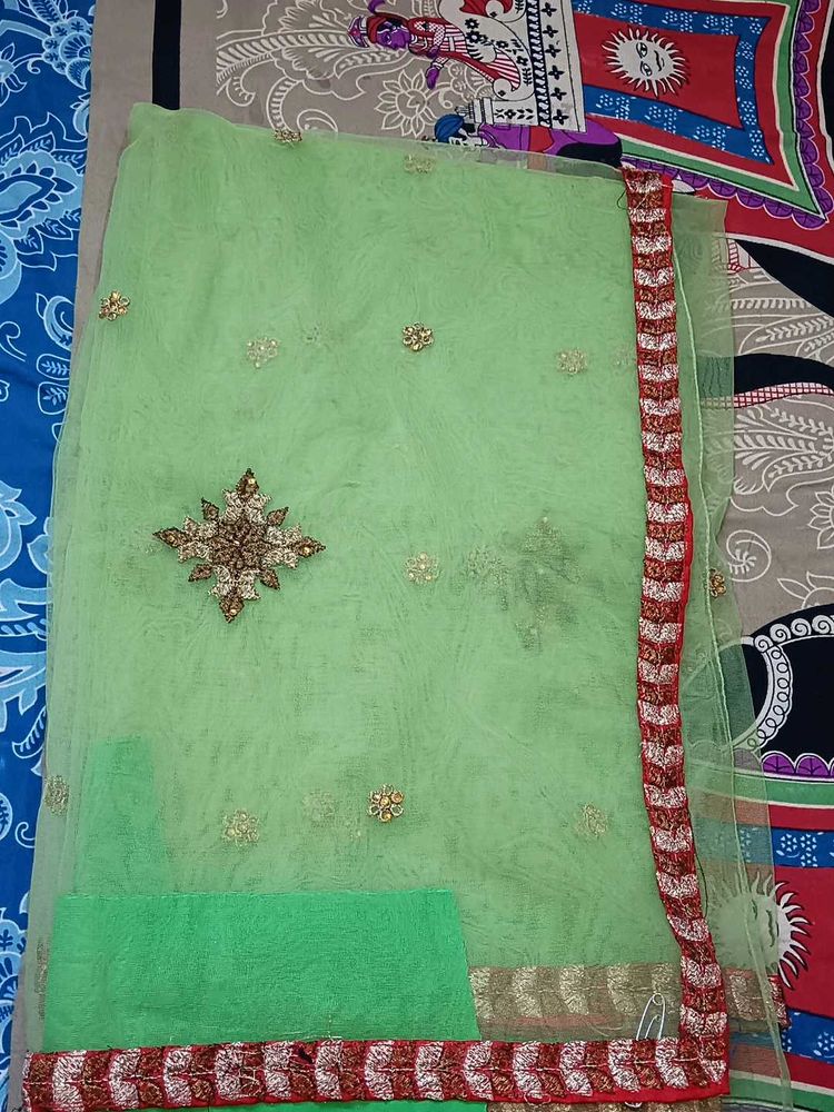 Green Saree Net Blouse Ready