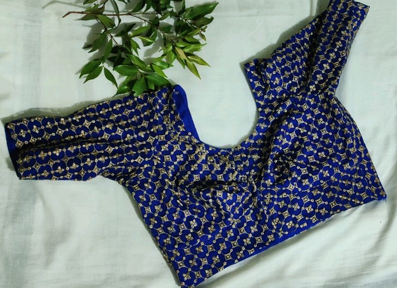 Blue Coloured Blouse With Golden Design