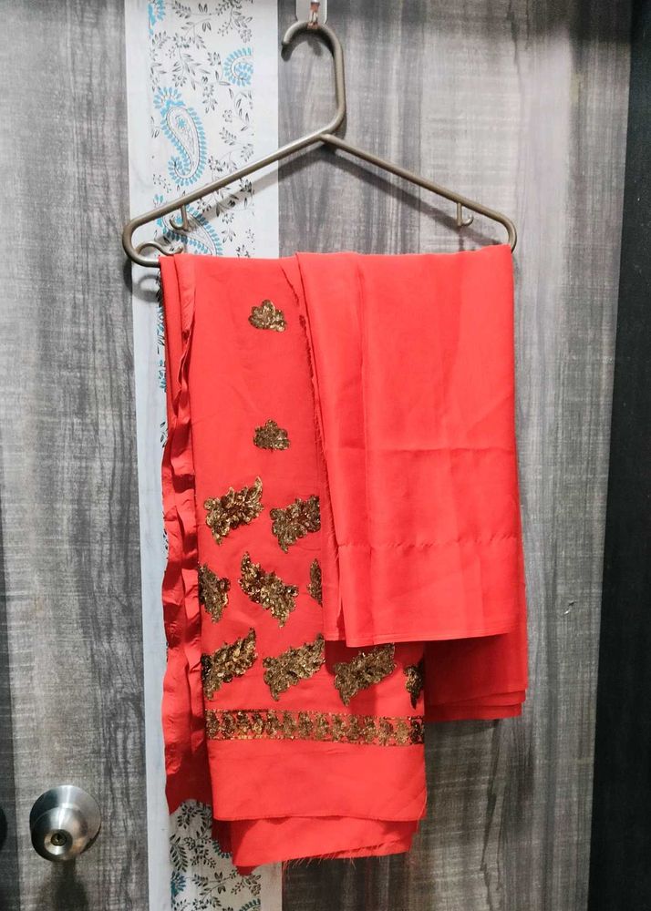 Red Dress Material With Brown Sequin Work