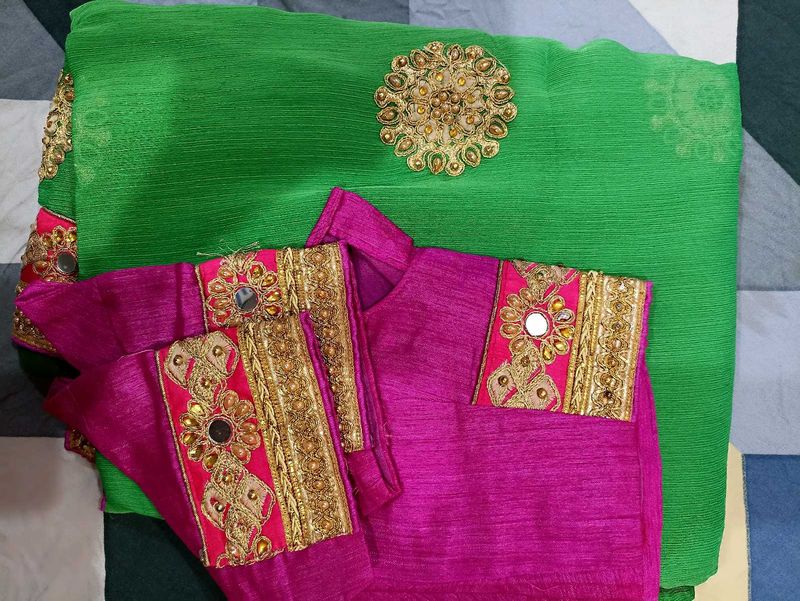 Beautiful Fluorescent Green Saree For Wedding