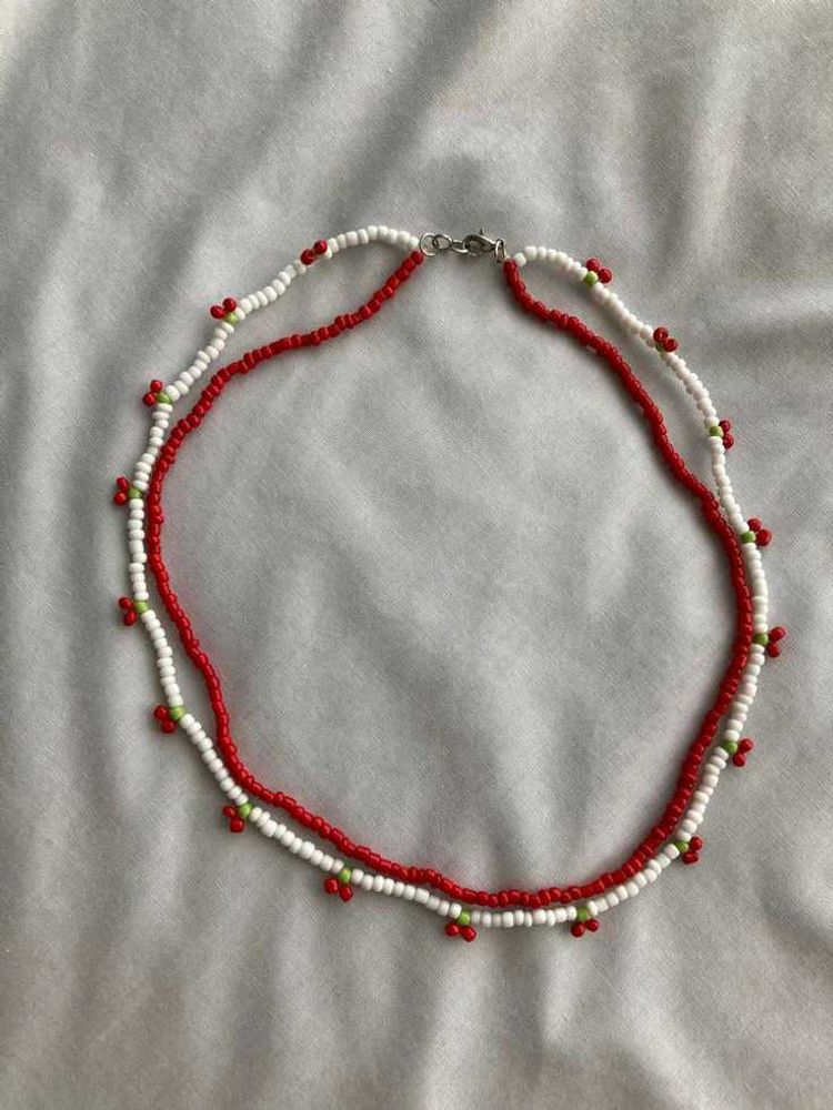 red &amp; white cherry necklace