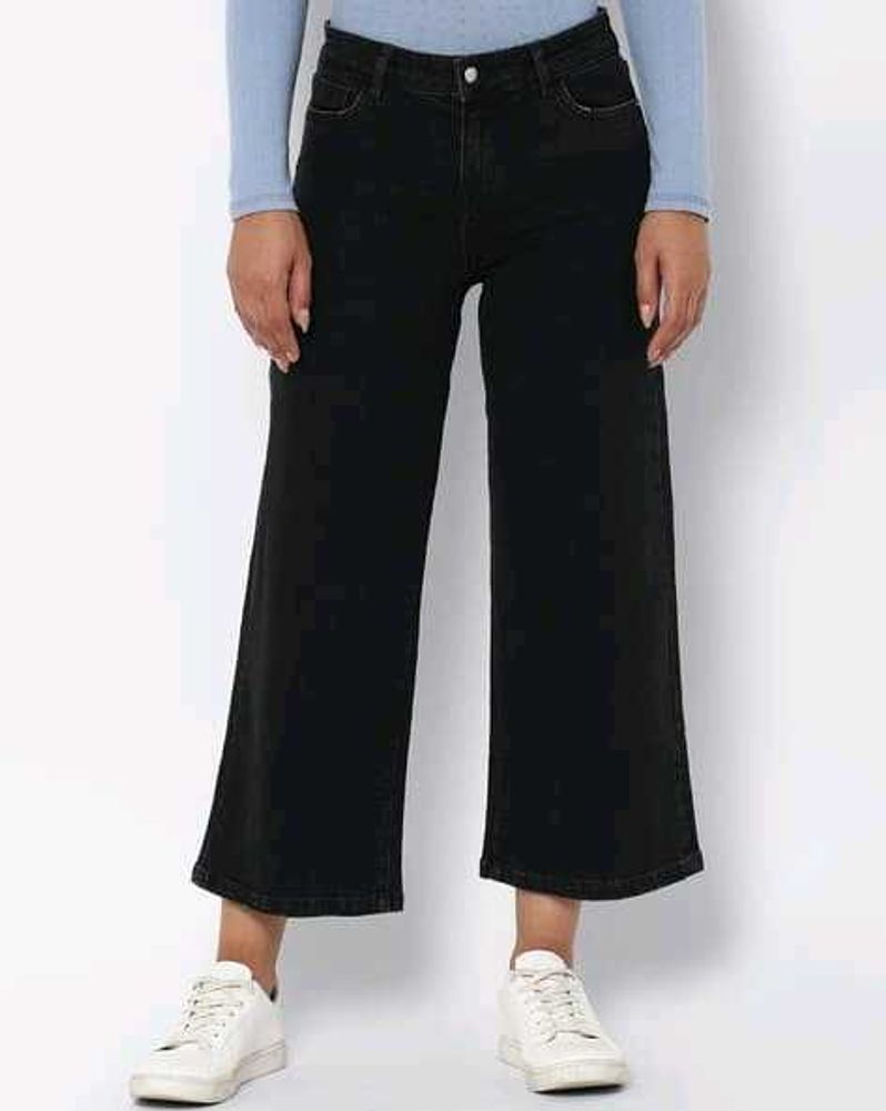 Allen Solly Black Wide Leg Denim Jeans, 30 Size