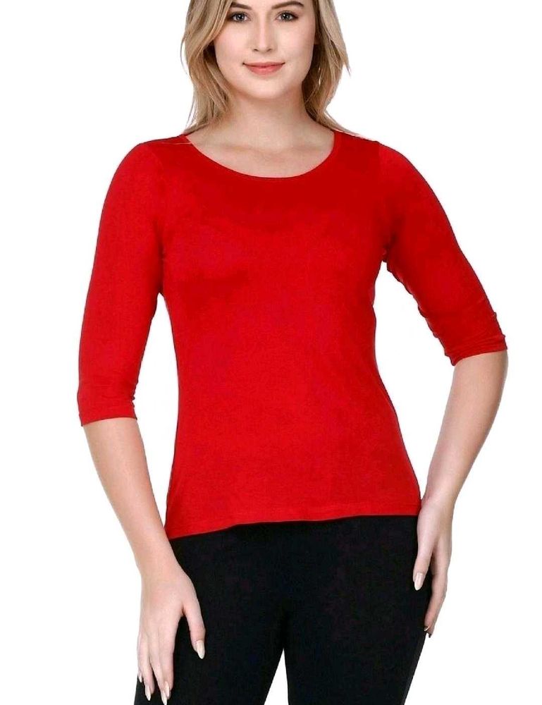 Red Bateu Neck 3/4th Sleeve Top