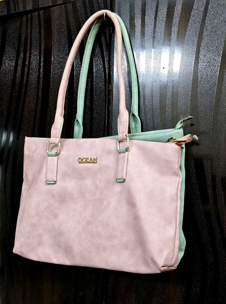 Leatherite Dual Color Bag _ Rosemary Pista Green
