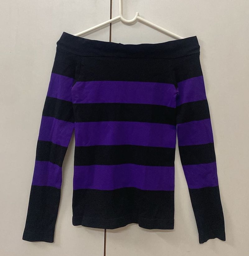 Purple &amp; Black Striped Off-Shoulder Top
