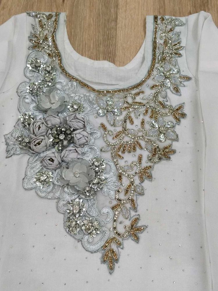 Embroidered White Kurti Top