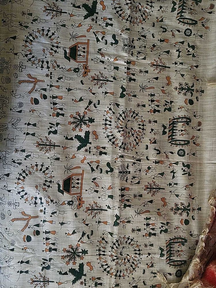 Hand-Painted Warli Art Fabric
