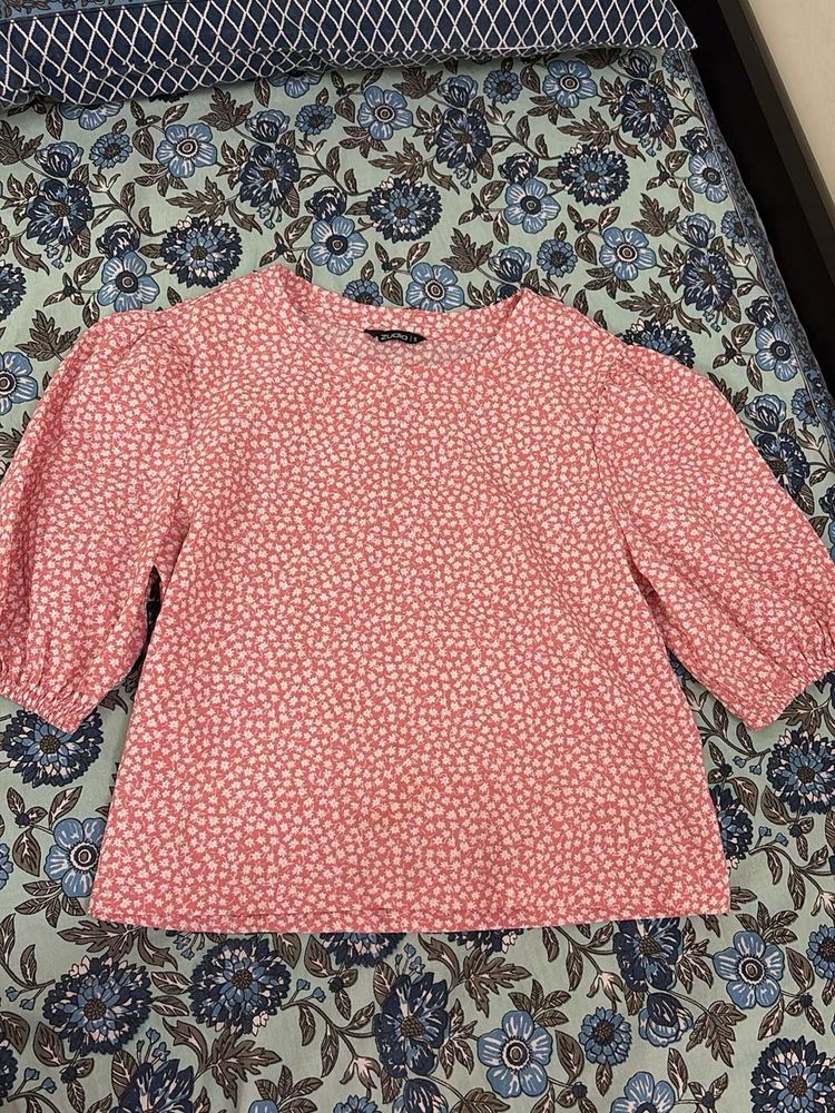 Pink Floral Print Top