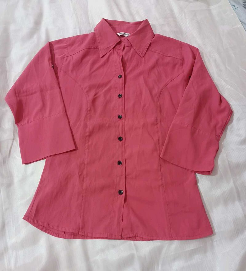 Dark Pink 3/4 Sleeve Formal Shirt