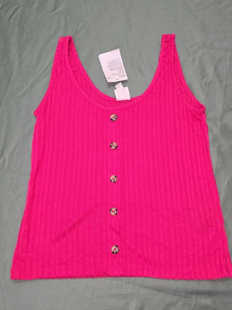 Fuchsia Pink Buttoned Tank Top