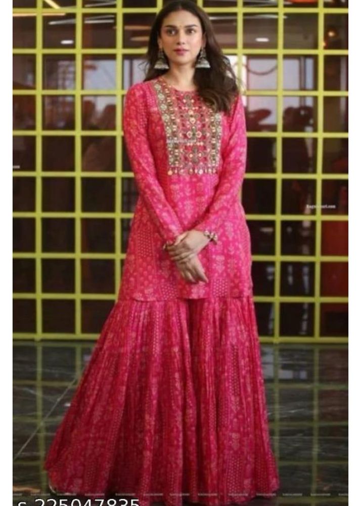 Pink Embroidered Kurta Sharara Set
