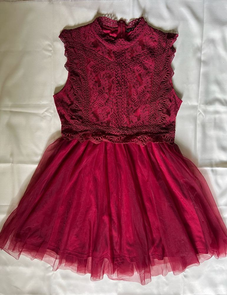 Burgundy Lace &amp; Tulle Party Dress