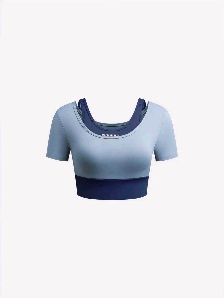 Blue Short Sleeve Sports Bra