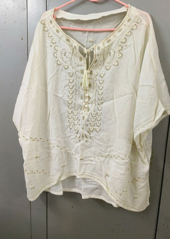 Brand New Off White Short Kaftan Kurti Top
