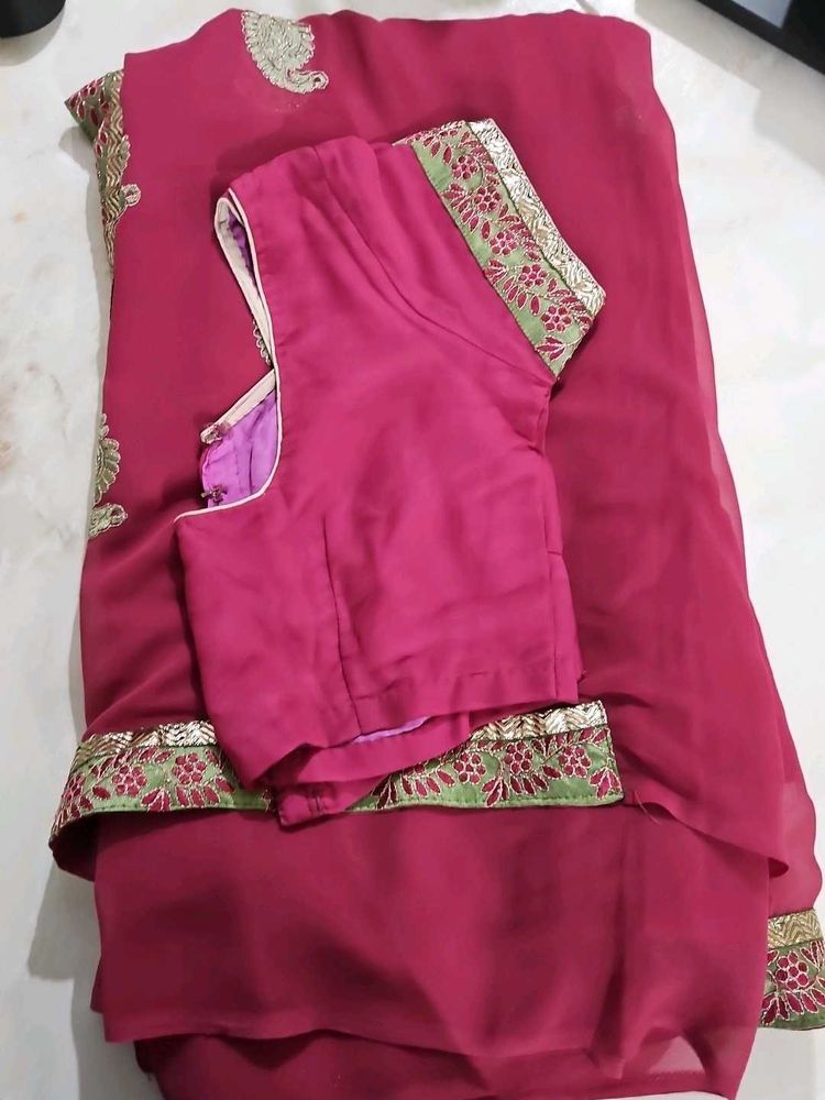 Elegant Pink Saree with Blouse