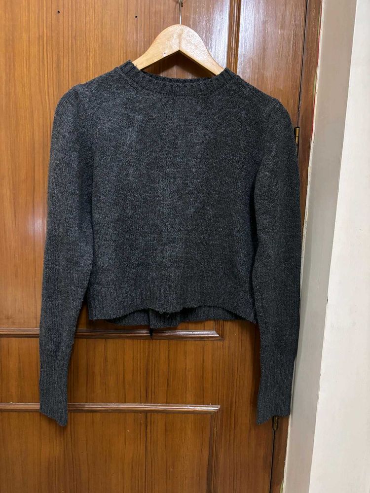 Grey Knit Sweater with Knot