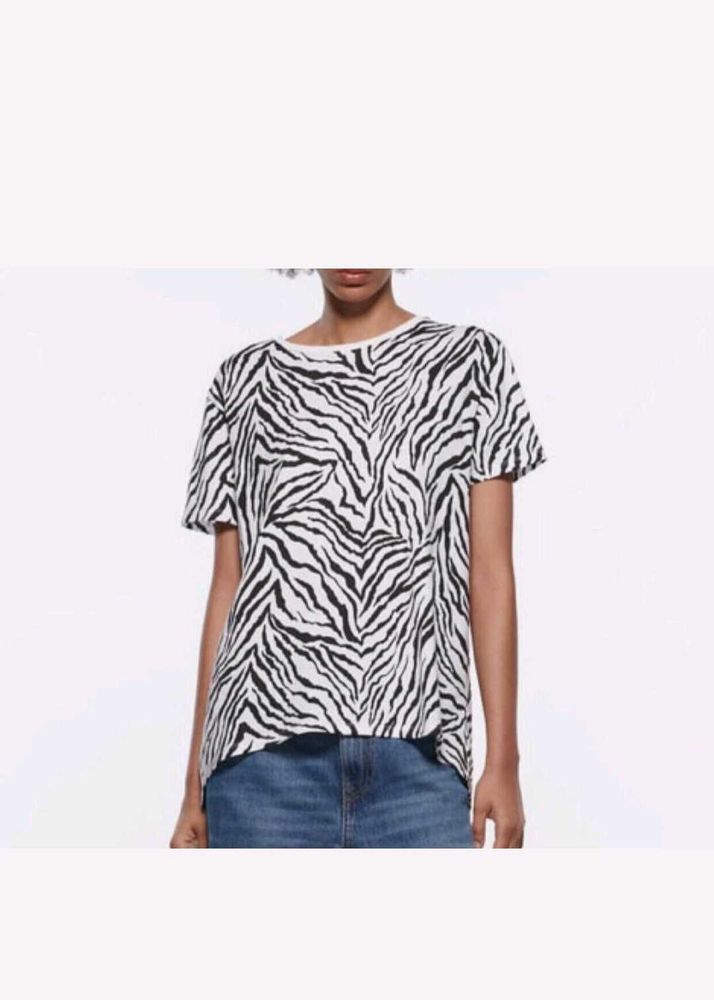 Zara Zebra Animal Print T Shirt
