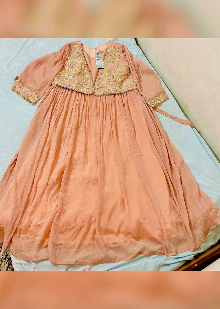 Peach Embroidered Anarkali Dress