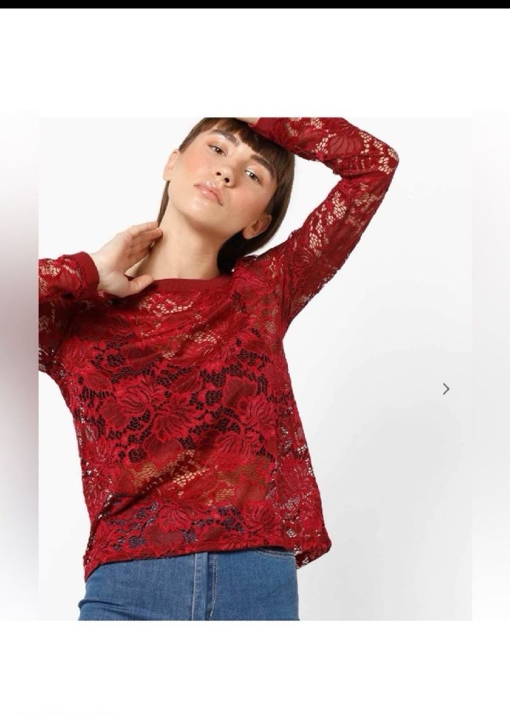 ONLYLace Top with Ribbed Hem
