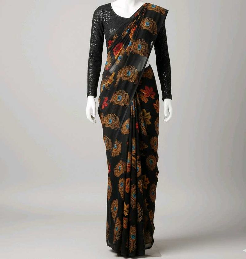 Elegant Peacock Print Saree