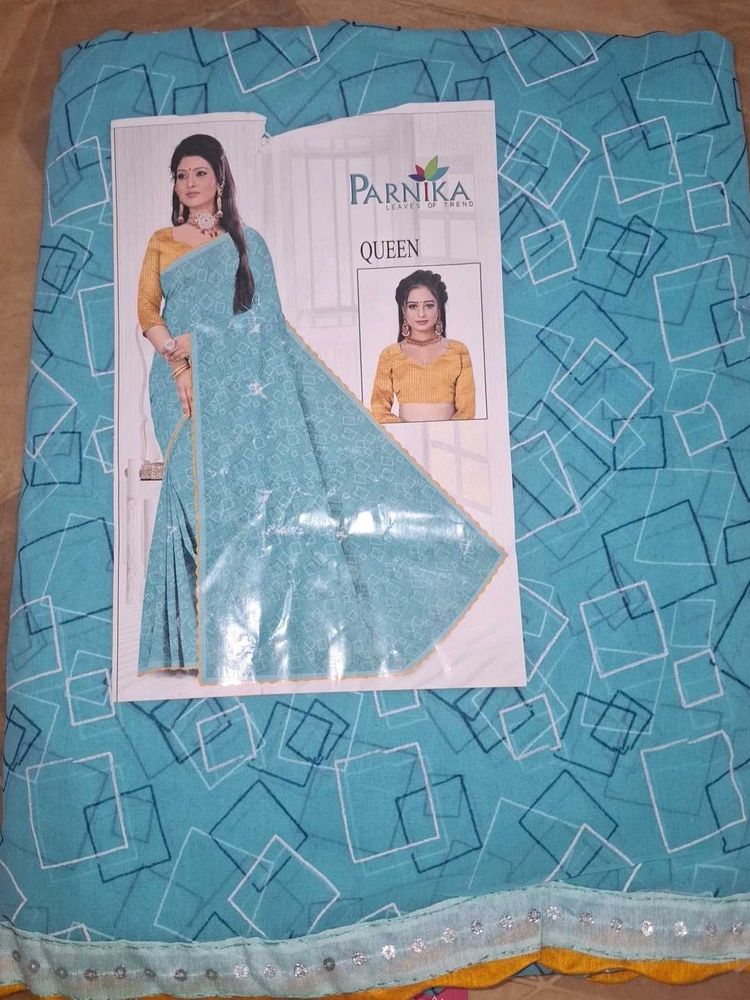 Stylish Blue Printed Saree