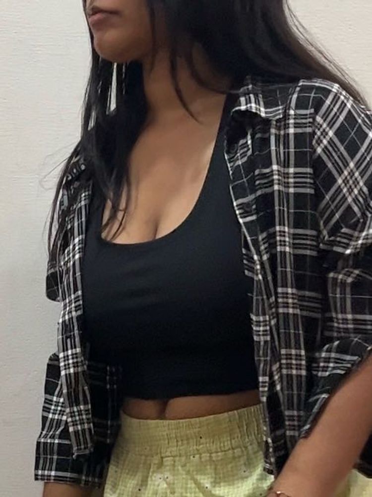 Zudio Black Crop Plaid Shirt