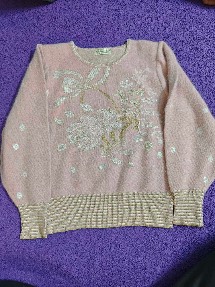 Pink Floral Knit Sweater
