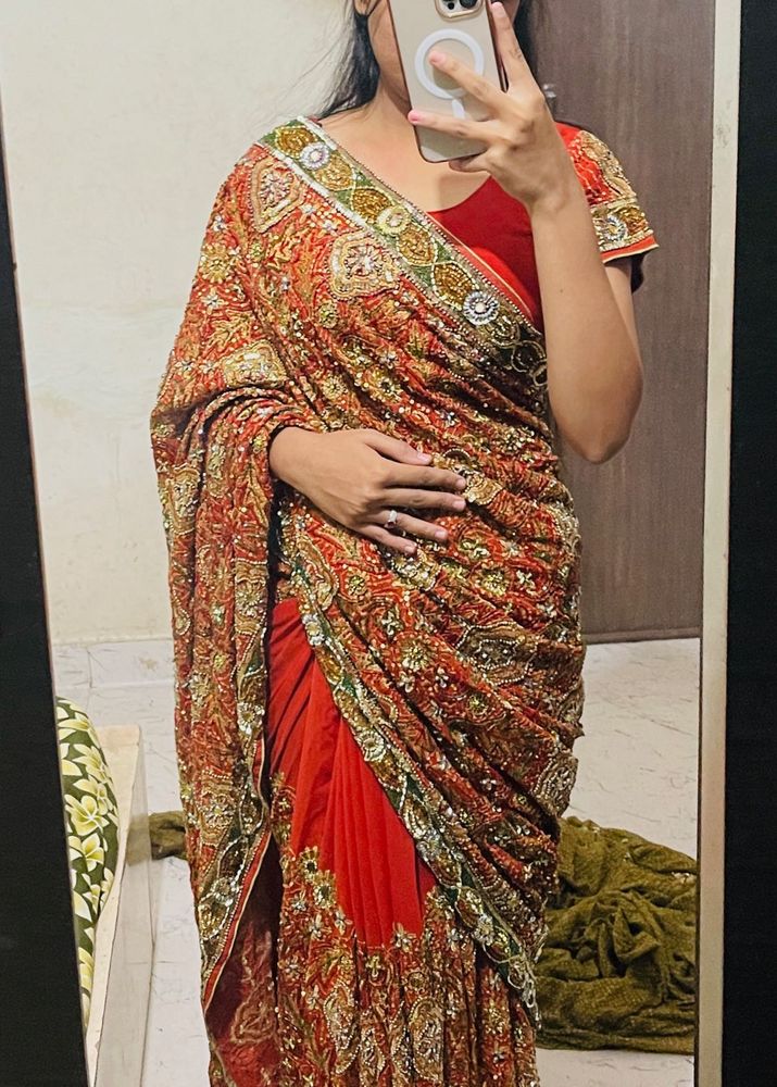 Orange Embellished Saree