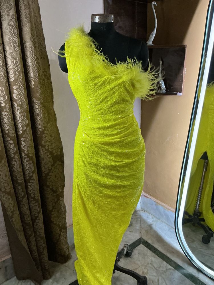 Sparkling Yellow Feather Dress