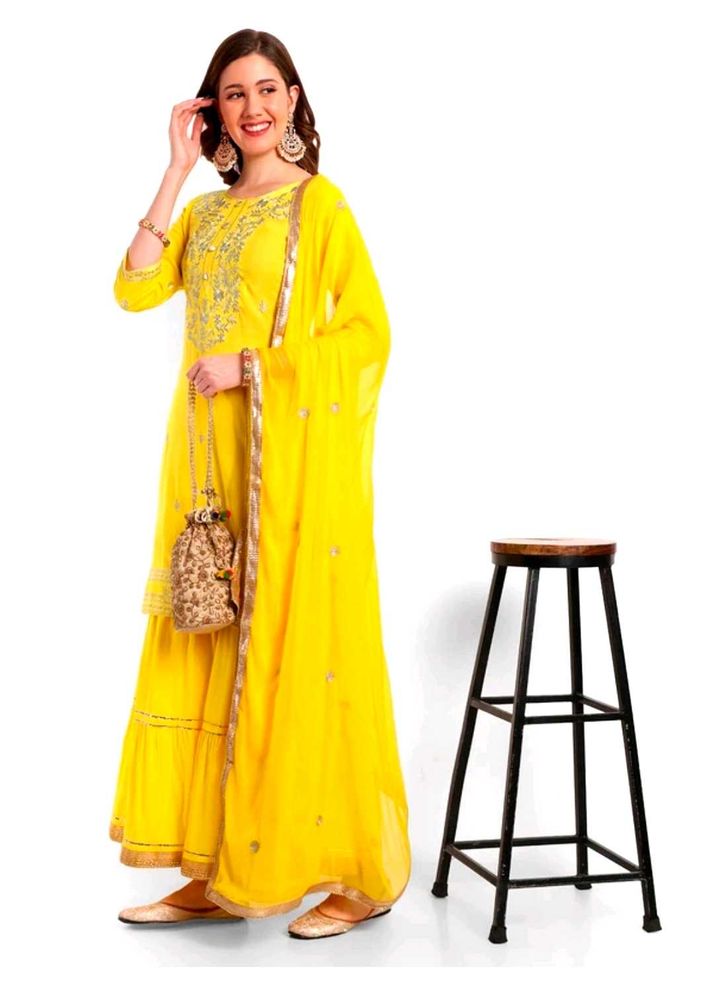 Yellow Embroidered Sharara