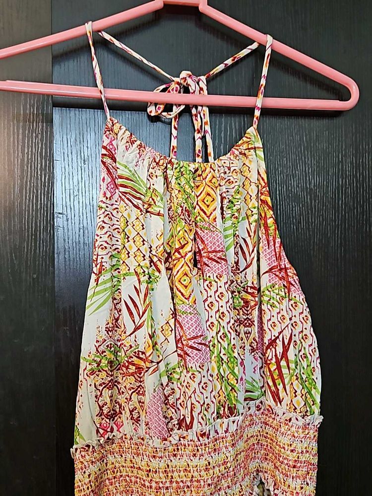Colorful Halter Neck High Low Pattern Dress