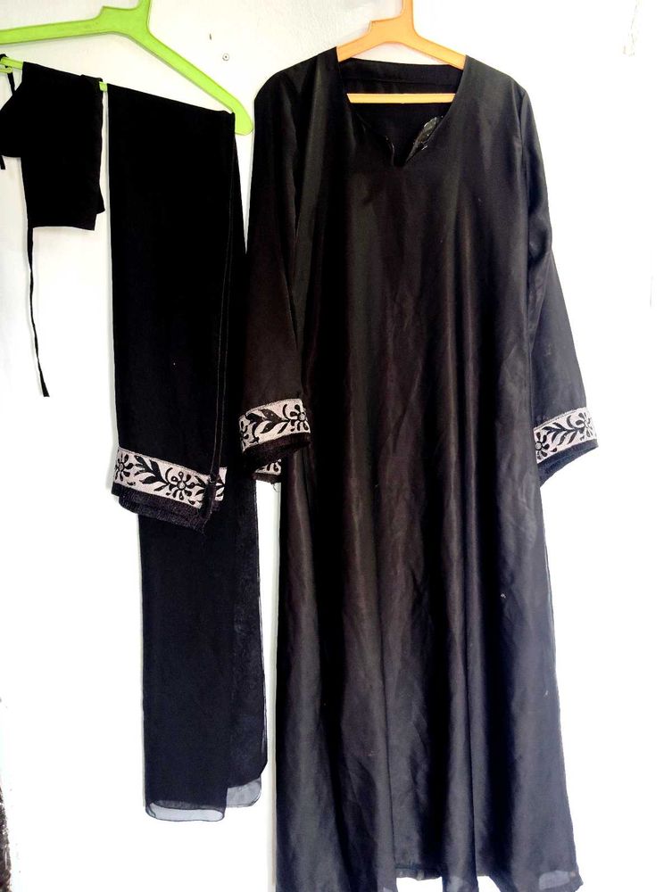 Elegant Black Abaya With Nose Piece 3 Set