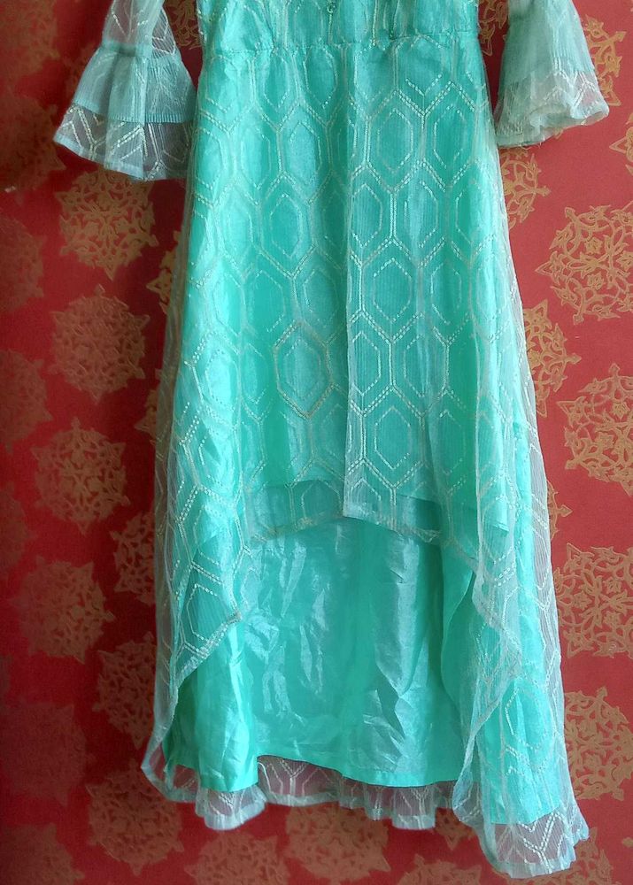 Aqua Dress with Net Overlay